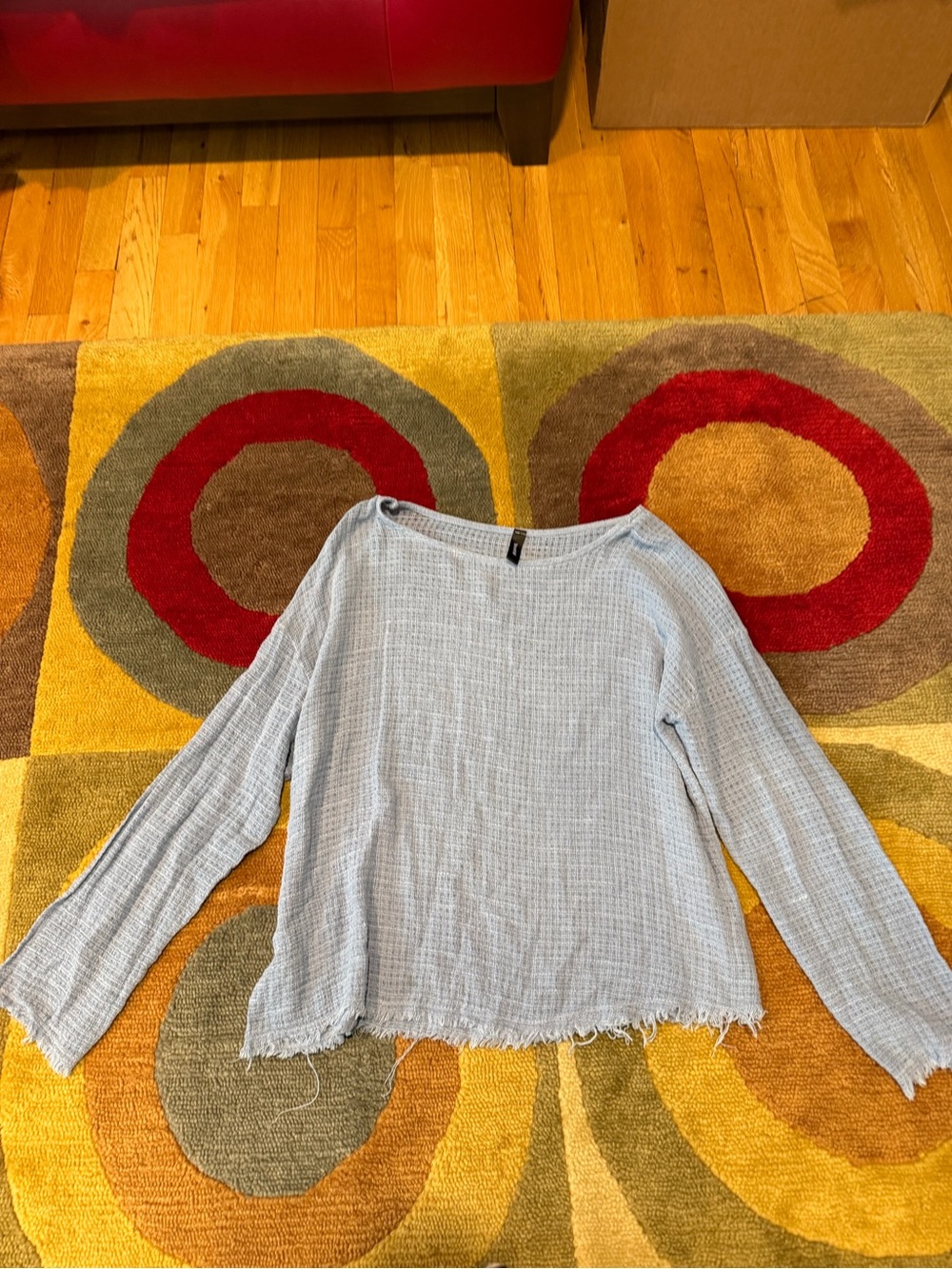Venti6 Light Blue Gauze Frayed Hem Light Blue Top Linen Cotton Size Small